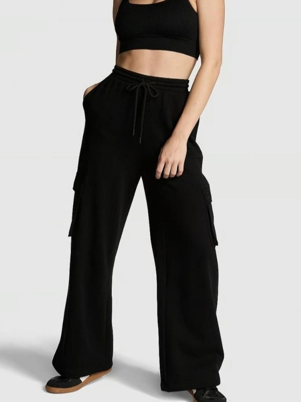 Victoria's Secret Black Wide-Leg Cargo Sweatpants